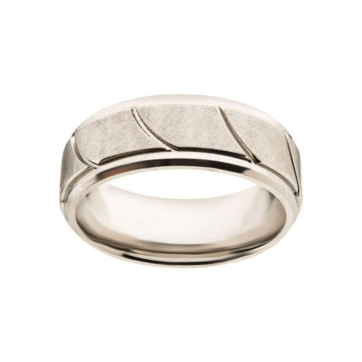 INOX Jewelry Steel Brushed with Grooves Beveled Ring