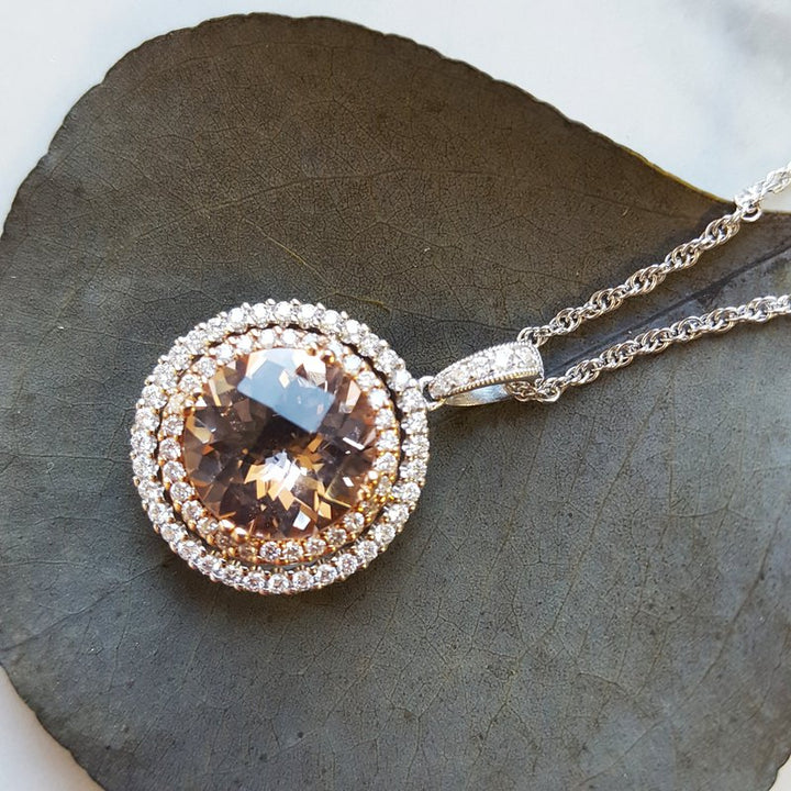 Sami Fine Jewelry Morganite Halo Pendant