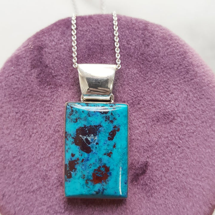 Arizona Turquoise and Inlaid Jewelry Rectangle Chrysocolla Turquoise Pendant
