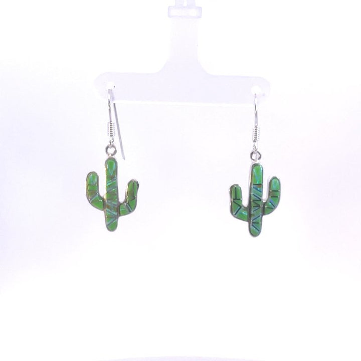 Arizona Turquoise and Inlaid Jewelry Gaspeite Saguaro Cactus Earrings
