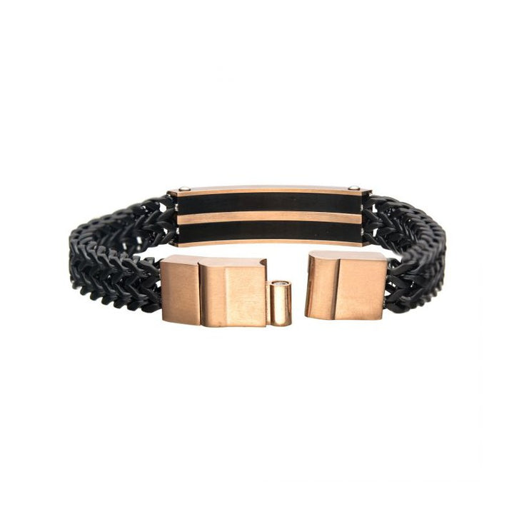 INOX Jewelry Stainless Steel, Black IP & Rose Gold IP Franco Chain Bracelet