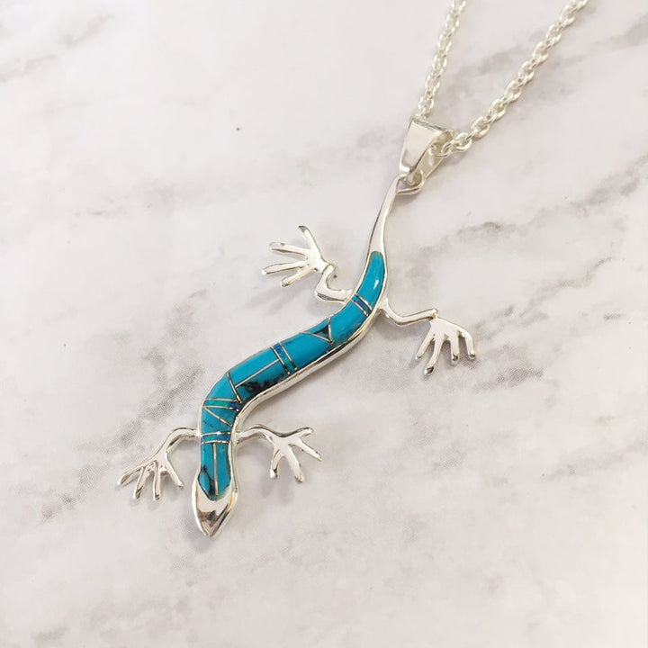 Arizona Turquoise and Inlaid Jewelry Gecko Pendant