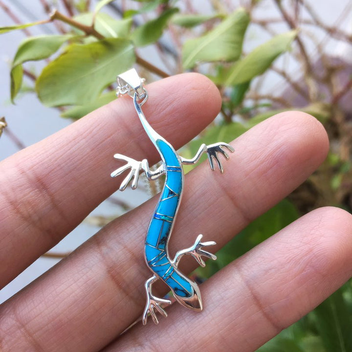 Arizona Turquoise and Inlaid Jewelry Gecko Pendant