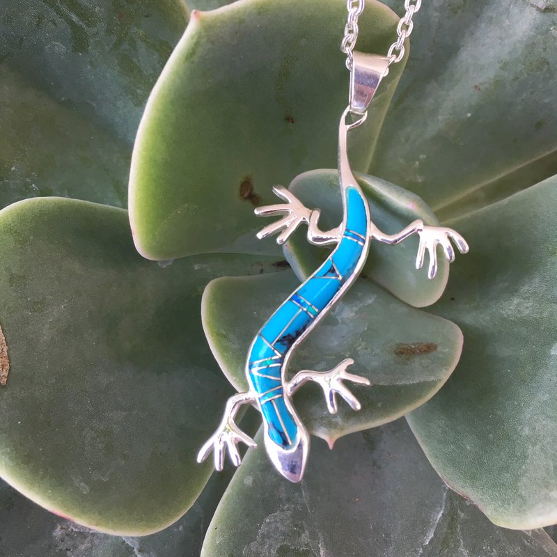 Arizona Turquoise and Inlaid Jewelry Gecko Pendant 2411159