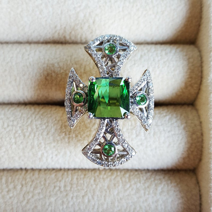 Luxury by Rene Hernandez Gothic Green Cross Ring
