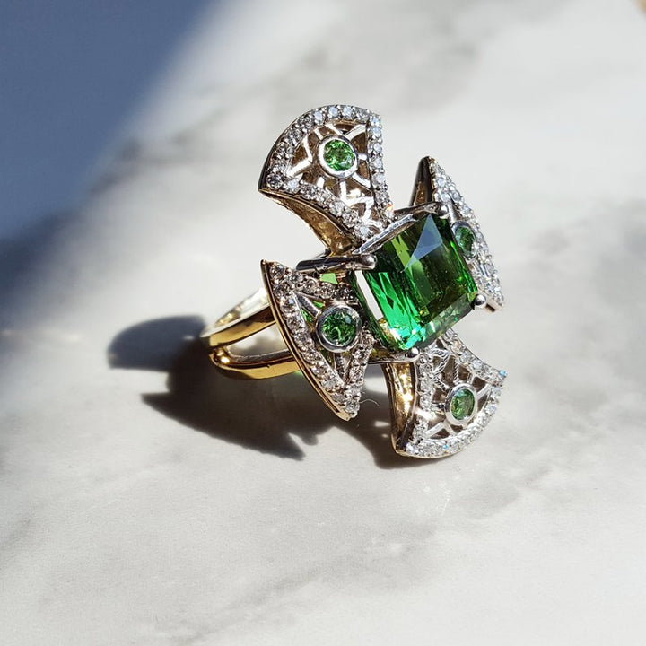 Luxury by Rene Hernandez Gothic Green Cross Ring