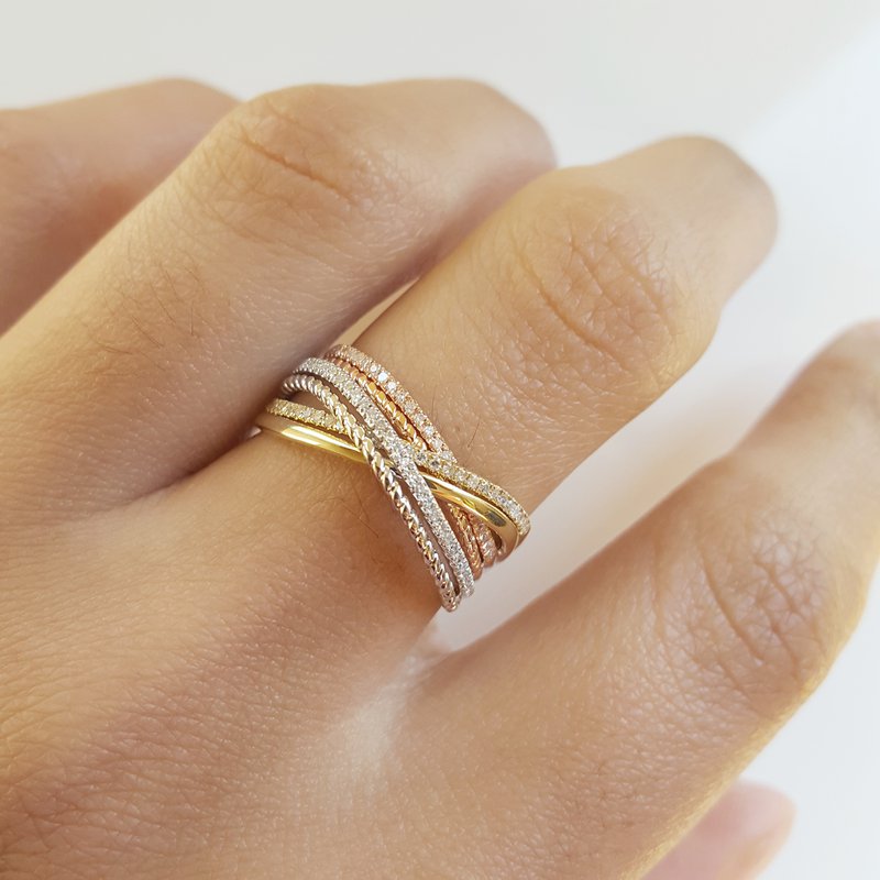 Gems One Diamond Luxe Braided Multi-Band In Tri-Color Gold (1/5ctw) RG11011-1WYPC
