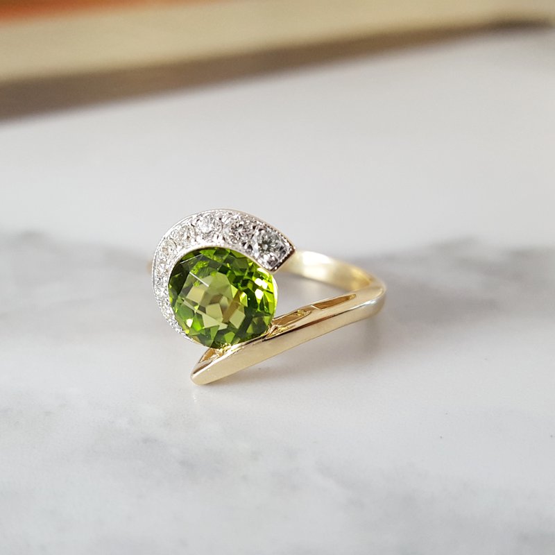 Arizona Peridot Gold Jewelry Peridot Checkerboard Cut Ring