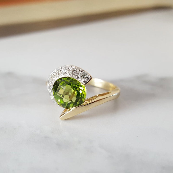 Arizona Peridot Gold Jewelry Peridot Checkerboard Cut Ring
