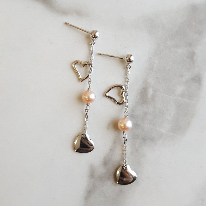 Gems One Hearts and Pearls Dangling Earrings