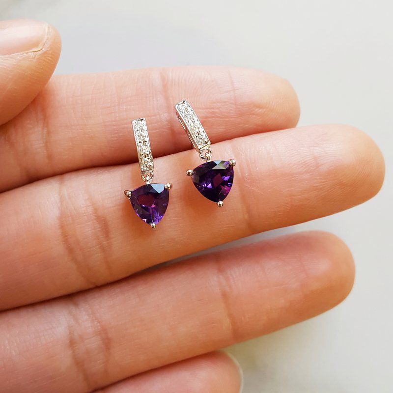  Arizona Amethyst Gold Jewelry Trillion Dangle Earrings 362300