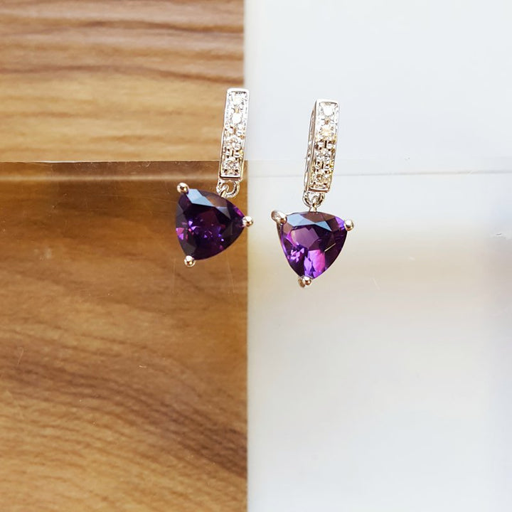 Arizona Amethyst Gold Jewelry Trillion Dangle Earrings
