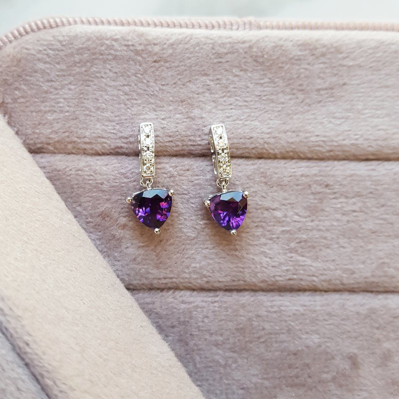 Arizona Amethyst Gold Jewelry Trillion Dangle Earrings