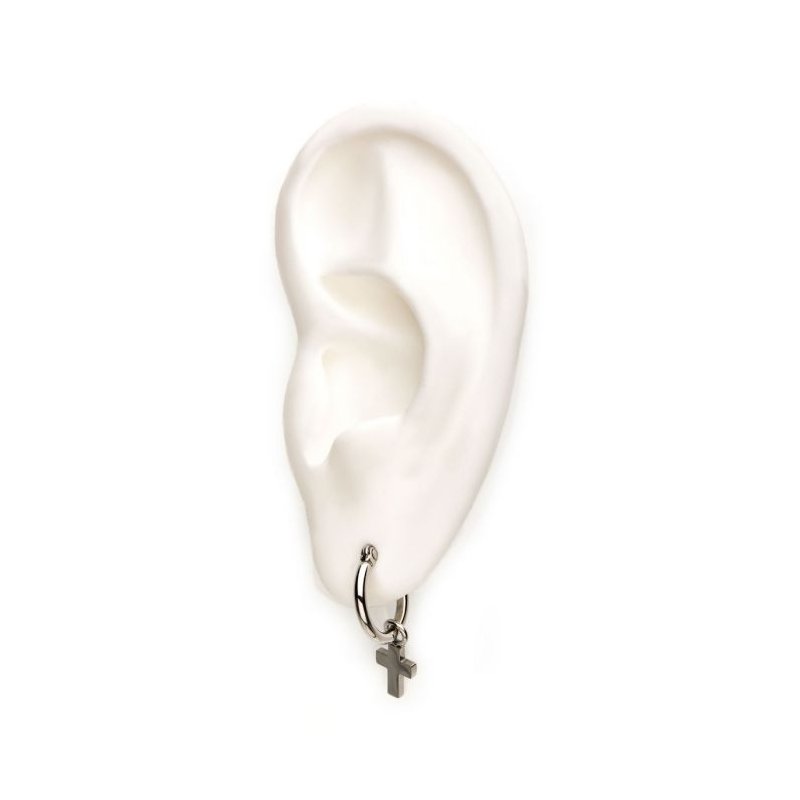 INOX Jewelry Stainless Steel Hoop with Cross Dangle Earrings