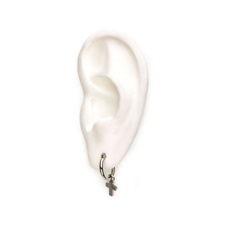 INOX Jewelry Stainless Steel Hoop with Cross Dangle Earrings