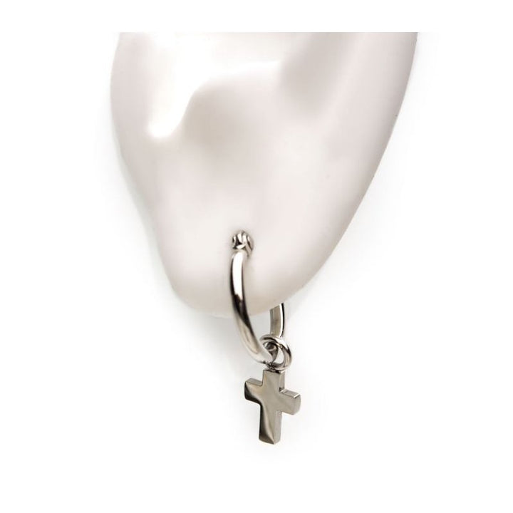 INOX Jewelry Stainless Steel Hoop with Cross Dangle Earrings