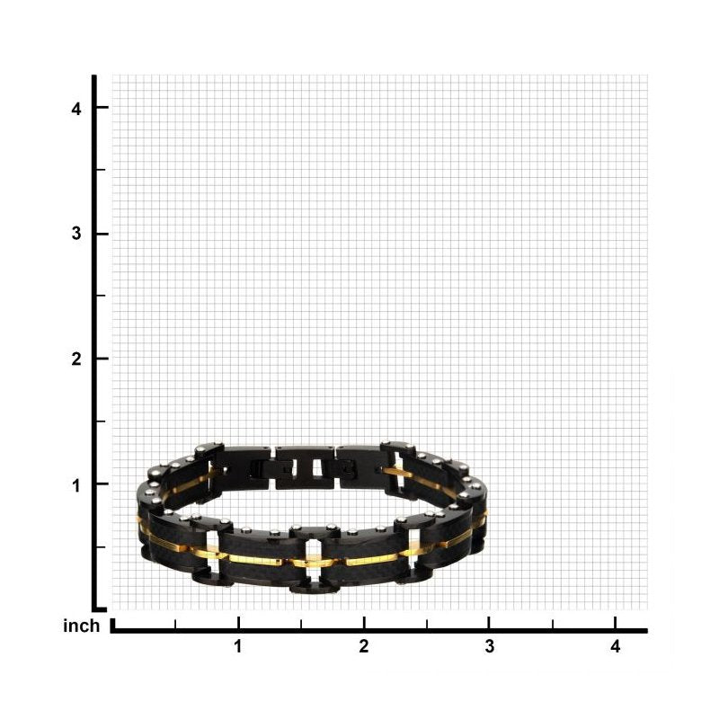 INOX Jewelry Black Carbon Fiber & Gold IP Link Bracelet