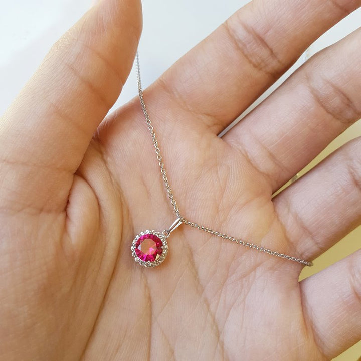 Sami Fine Jewelry Ruby Halo Necklace