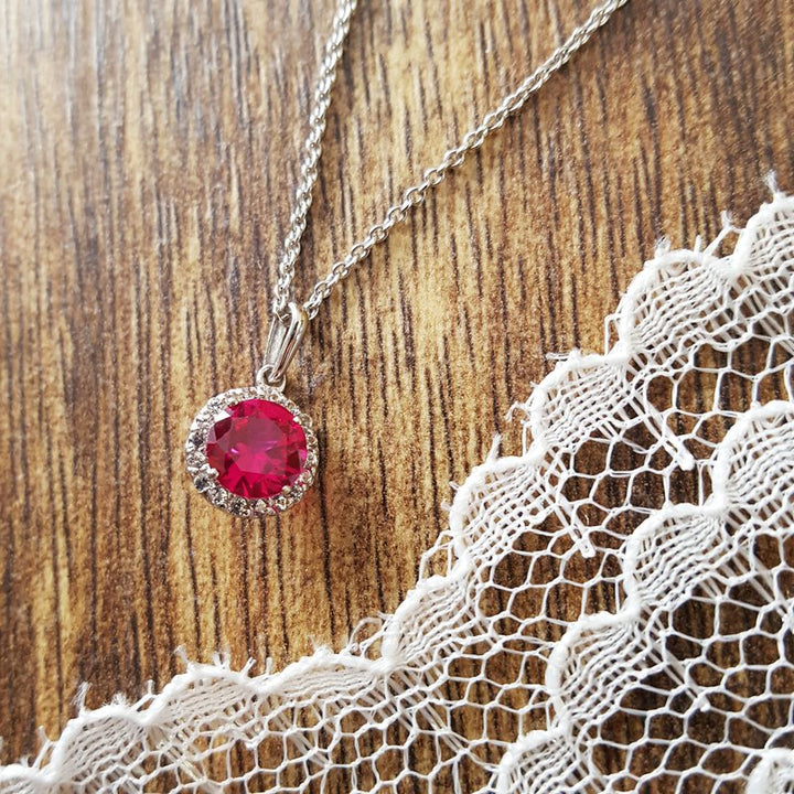 Sami Fine Jewelry Ruby Halo Necklace