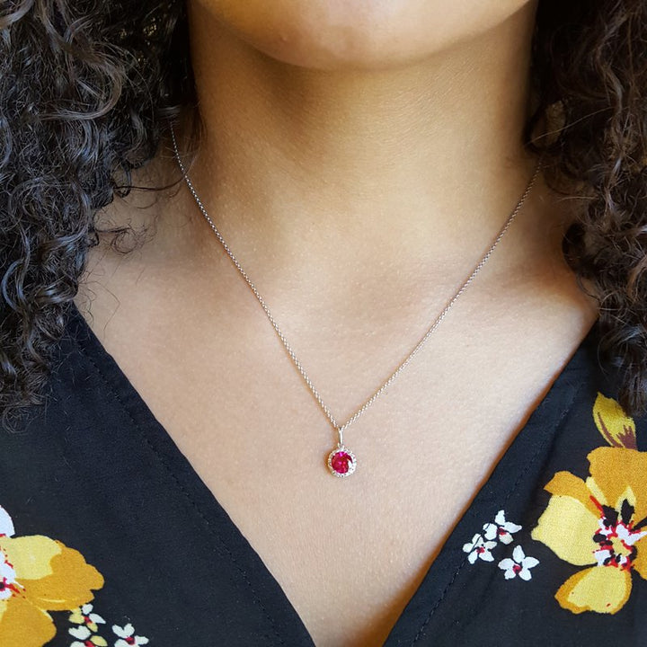 Sami Fine Jewelry Ruby Halo Necklace