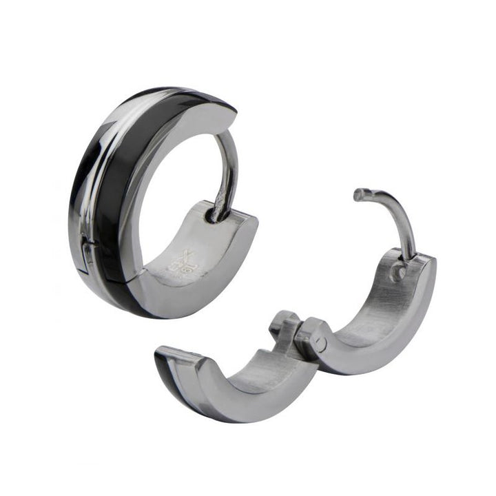 INOX Jewelry Black IP Steel Huggies SSE271