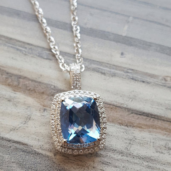 Sami Fine Jewelry Cushioned Blue Topaz DIamond Pendant 080299
