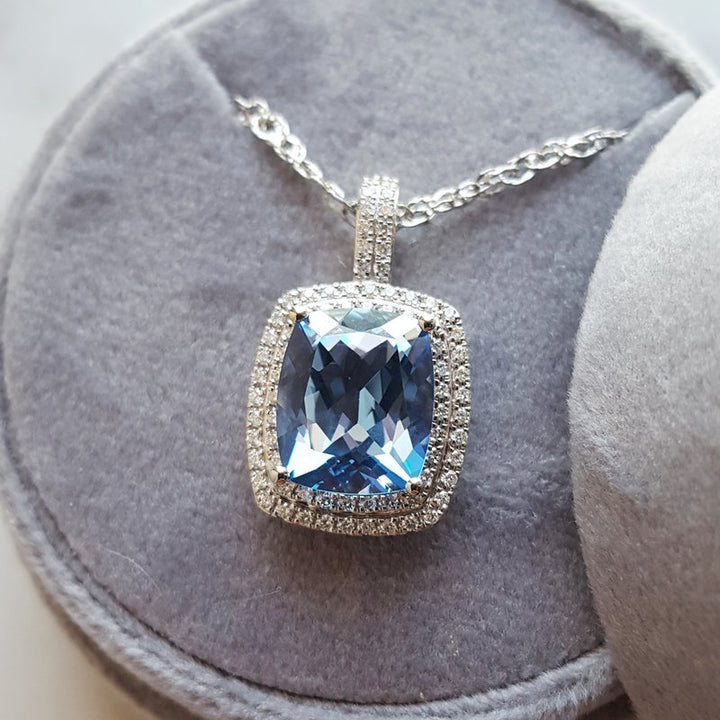 Sami Fine Jewelry Cushioned Blue Topaz DIamond Pendant