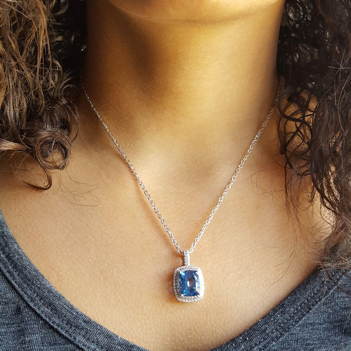 Sami Fine Jewelry Cushioned Blue Topaz DIamond Pendant