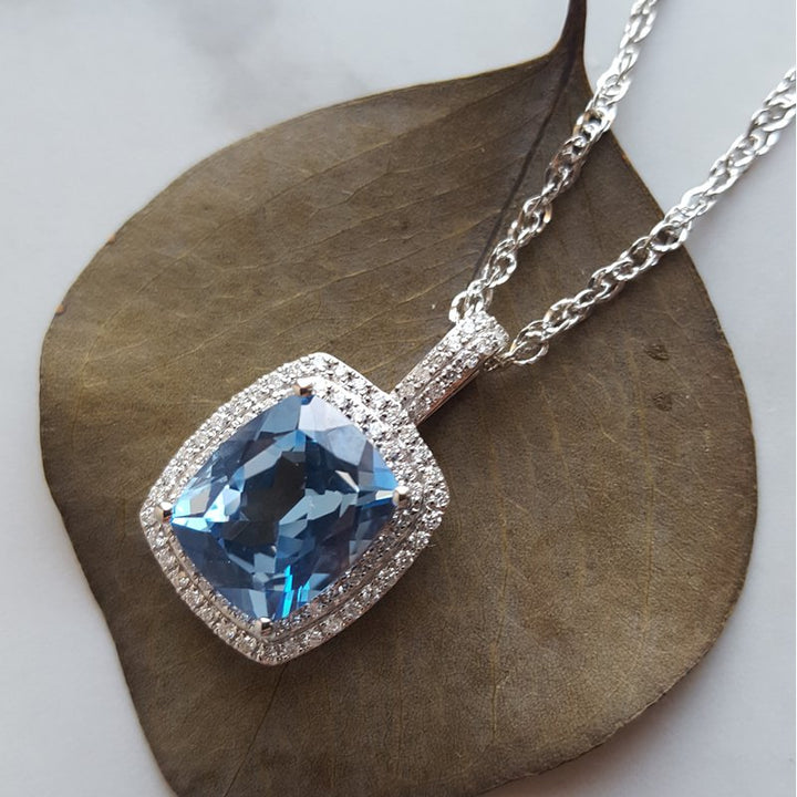 Sami Fine Jewelry Cushioned Blue Topaz DIamond Pendant