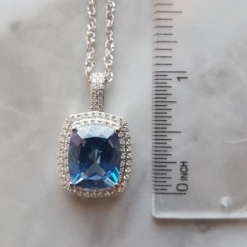 Sami Fine Jewelry Cushioned Blue Topaz DIamond Pendant