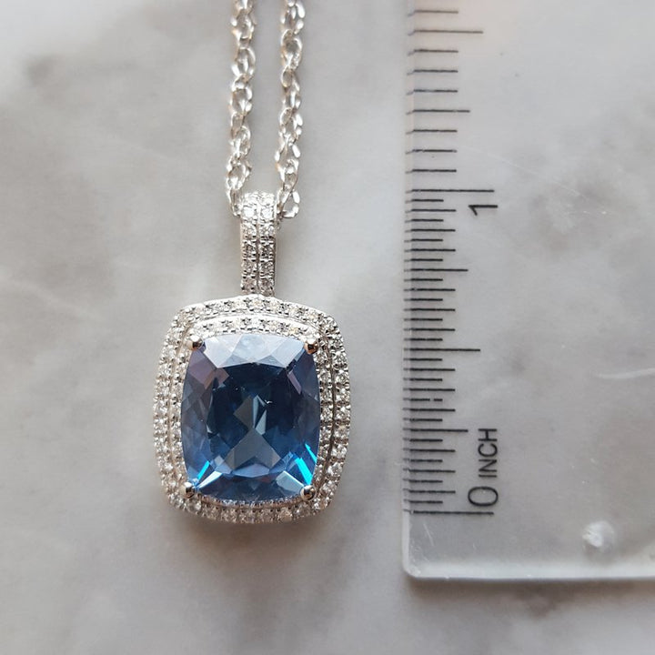 Sami Fine Jewelry Cushioned Blue Topaz DIamond Pendant