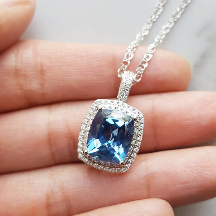 Sami Fine Jewelry Cushioned Blue Topaz DIamond Pendant