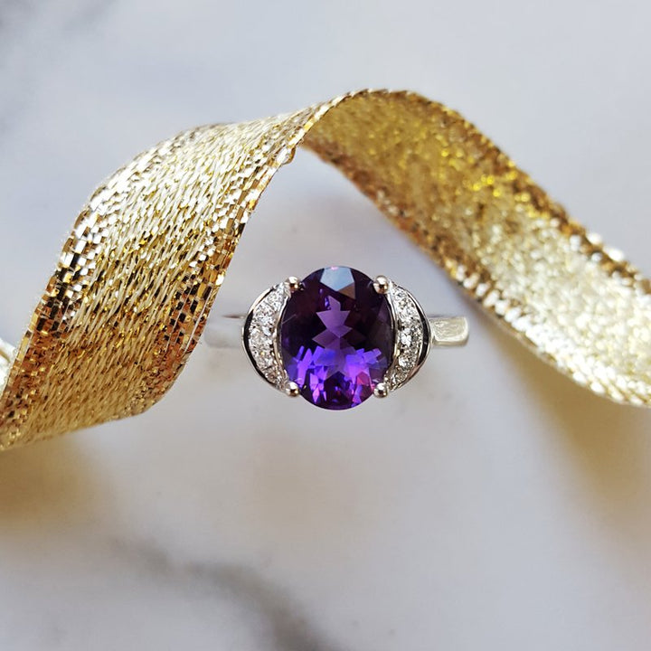 Arizona Amethyst Gold Jewelry Crescent Moon Halo Ring