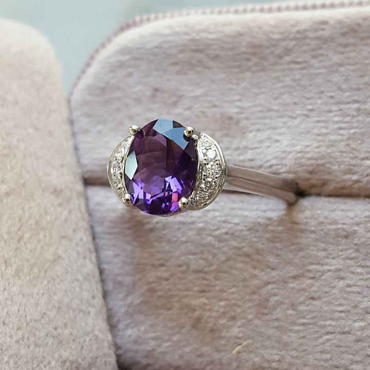 Arizona Amethyst Gold Jewelry Crescent Moon Halo Ring