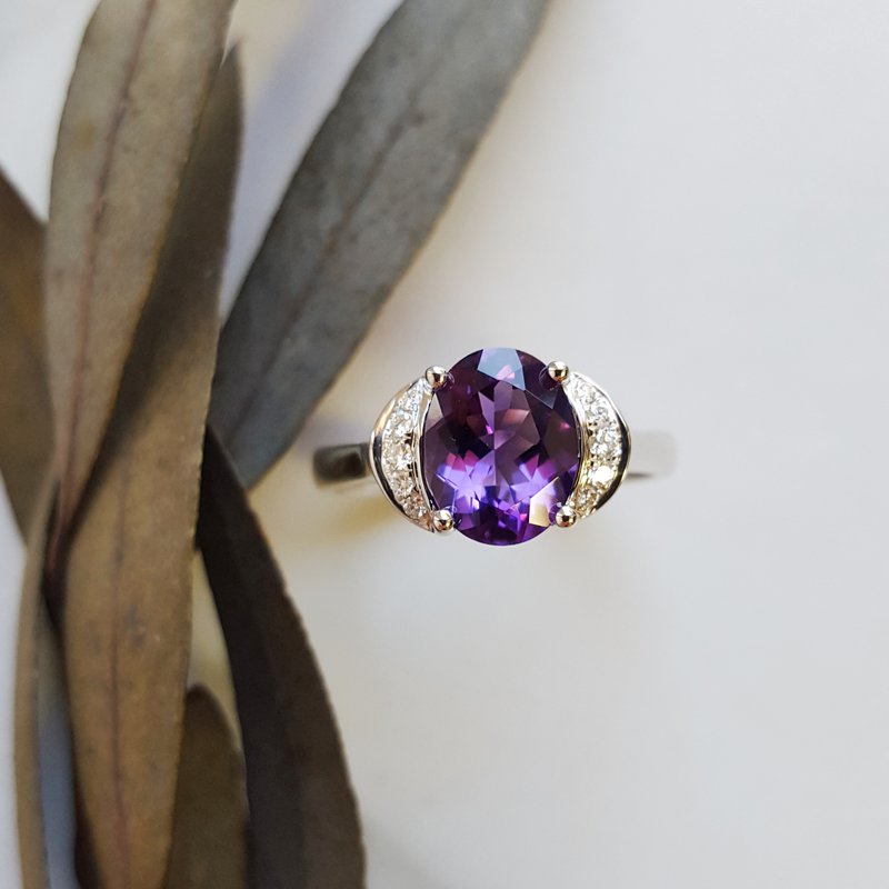  Arizona Amethyst Gold Jewelry Crescent Moon Halo Ring 363512