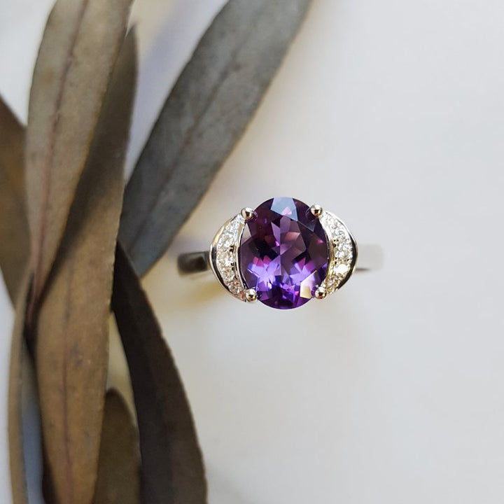  Arizona Amethyst Gold Jewelry Crescent Moon Halo Ring 363512