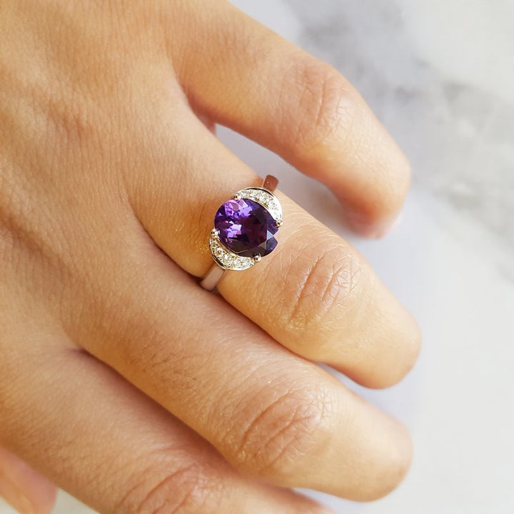 Arizona Amethyst Gold Jewelry Crescent Moon Halo Ring