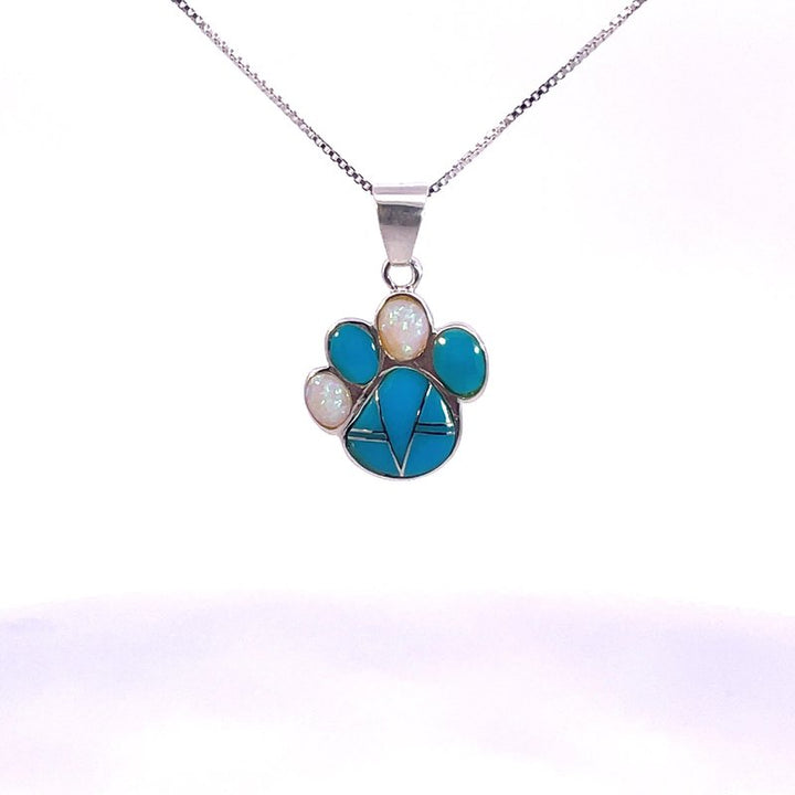 Arizona Turquoise and Inlaid Jewelry Paw Print Pendant