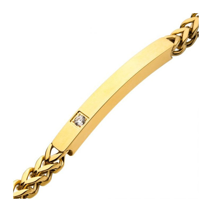 INOX Jewelry 18K Gold IP with Diamond Franco Chain Miami Cuban ID Bracelet
