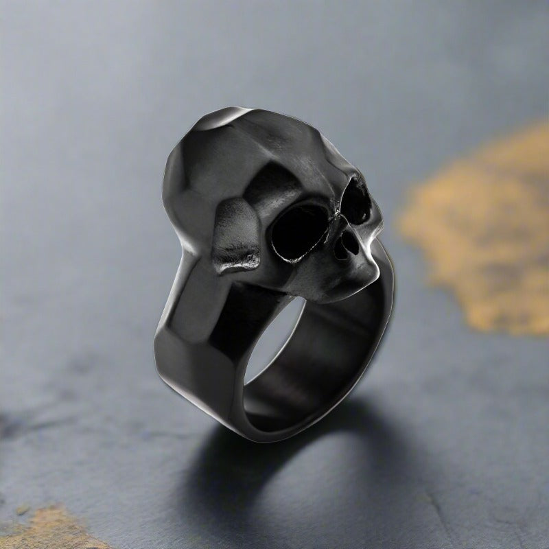 INOX Jewelry Matte Finished Black IP Geometric Skull Ring FR20465K