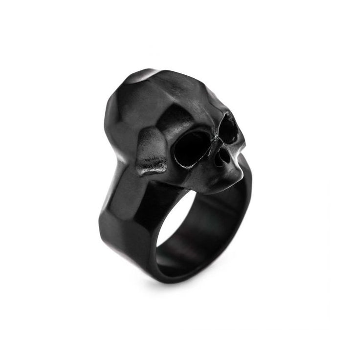 INOX Jewelry Matte Finished Black IP Geometric Skull Ring