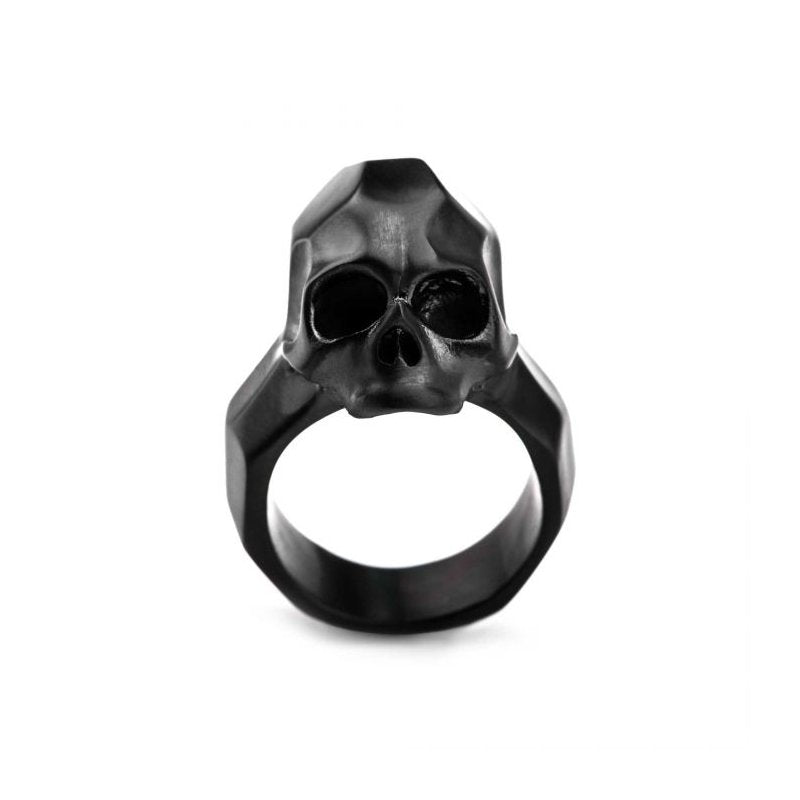 INOX Jewelry Matte Finished Black IP Geometric Skull Ring