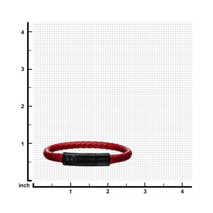 INOX Jewelry Red Leather with Anchor in Brushed Black IP Clasp Bar Bracelet