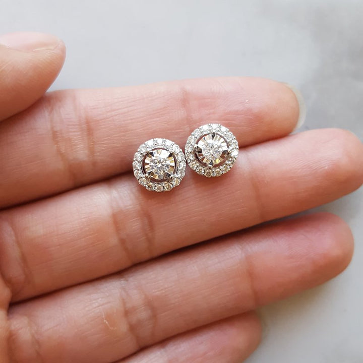 Gems One Diamond Halo Solitare Studs
