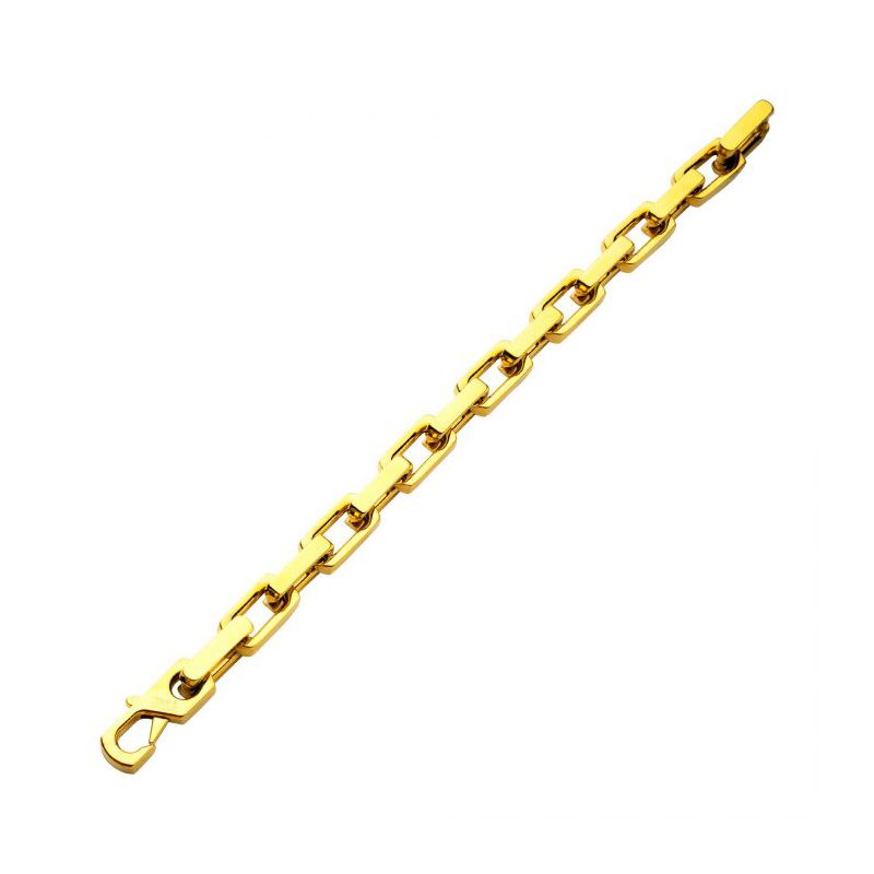 INOX Jewelry 10mm High Polished Finish 18K Gold IP Heavy Flat Square Link Bracelet