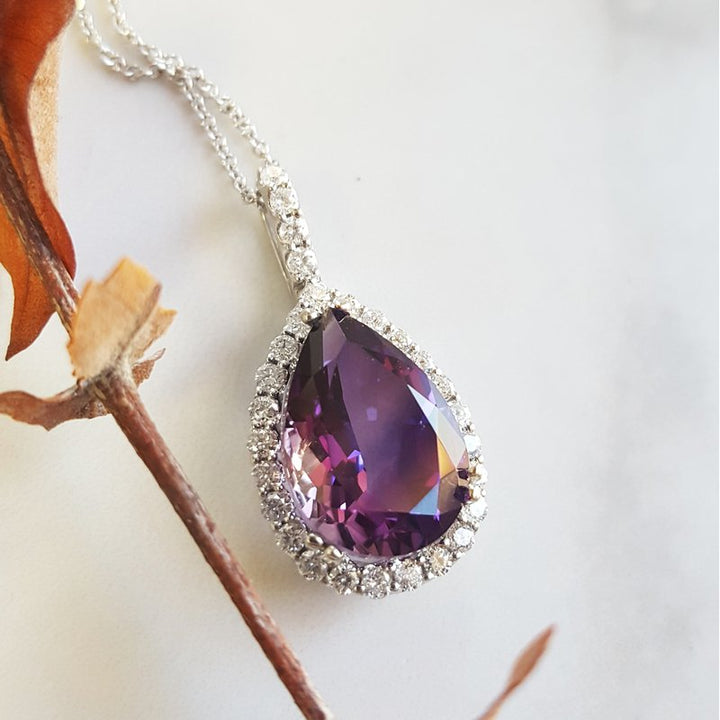 Amethyst Pear Cut Halo Pendant