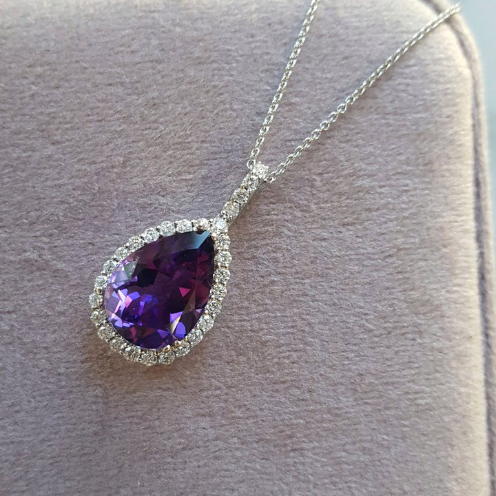 Amethyst Pear Cut Halo Pendant