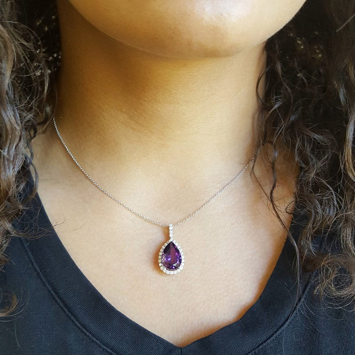 Amethyst Pear Cut Halo Pendant