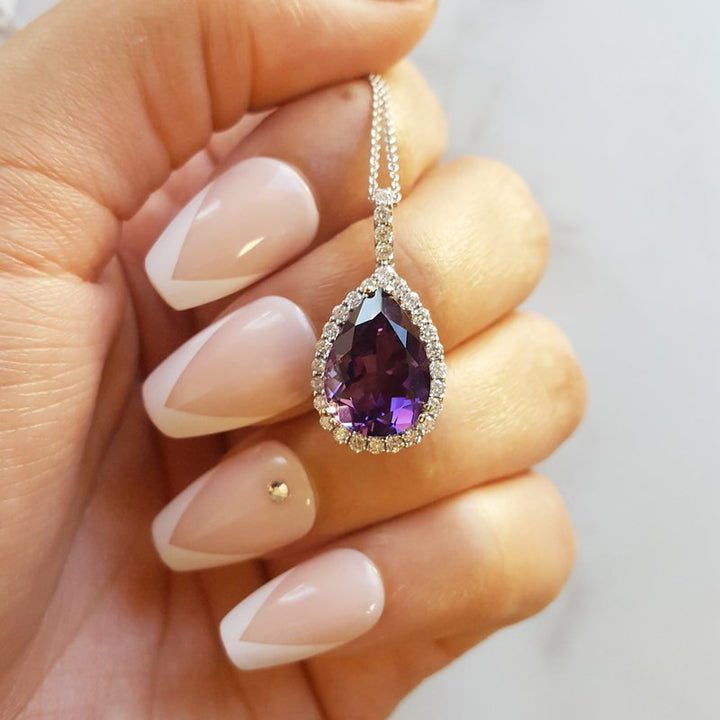 Amethyst Pear Cut Halo Pendant