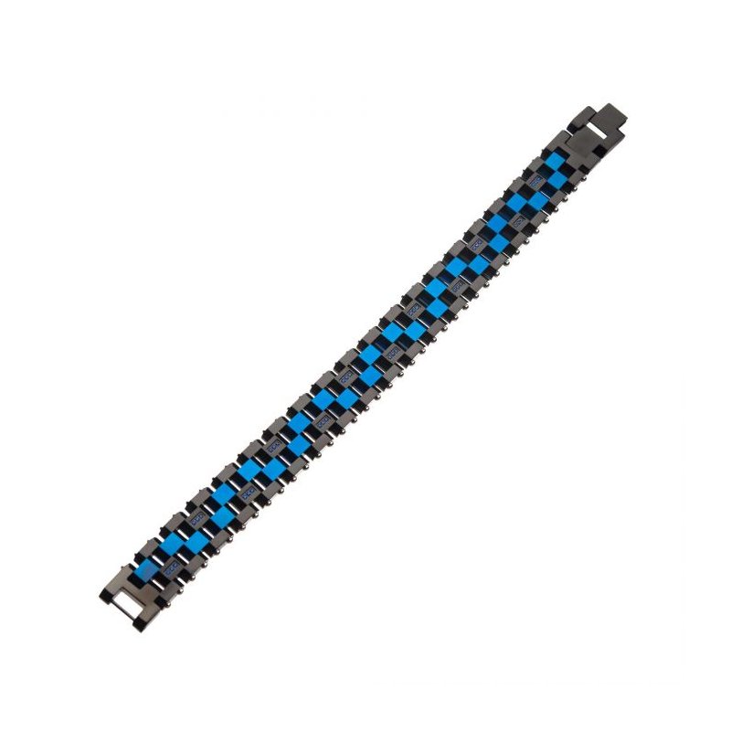 INOX Jewelry Blue & Black IP with 36pcs CNC Prong Set Blue AAA CZ Link Bracelet